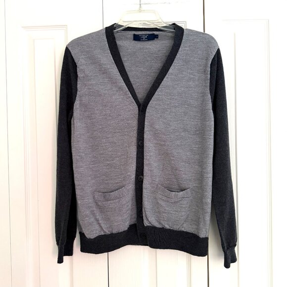 J Crew Men's Cardigan Sweater 100% Merino Wool Two Tone Gray Preppy Size L - Picture 1 of 10